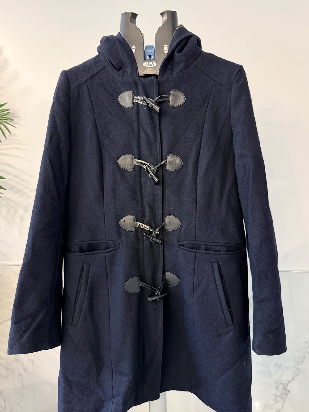 Tommy Hilfiger American Classics Navy Wool Toggle Duffle Coat Plaid Hood M